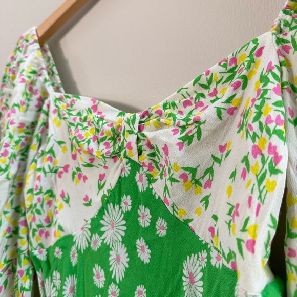 RIXO x Target Colab Green White Floral YTK Midi Dress Peasant Cottagecore Boho 0 - Picture 9 of 13